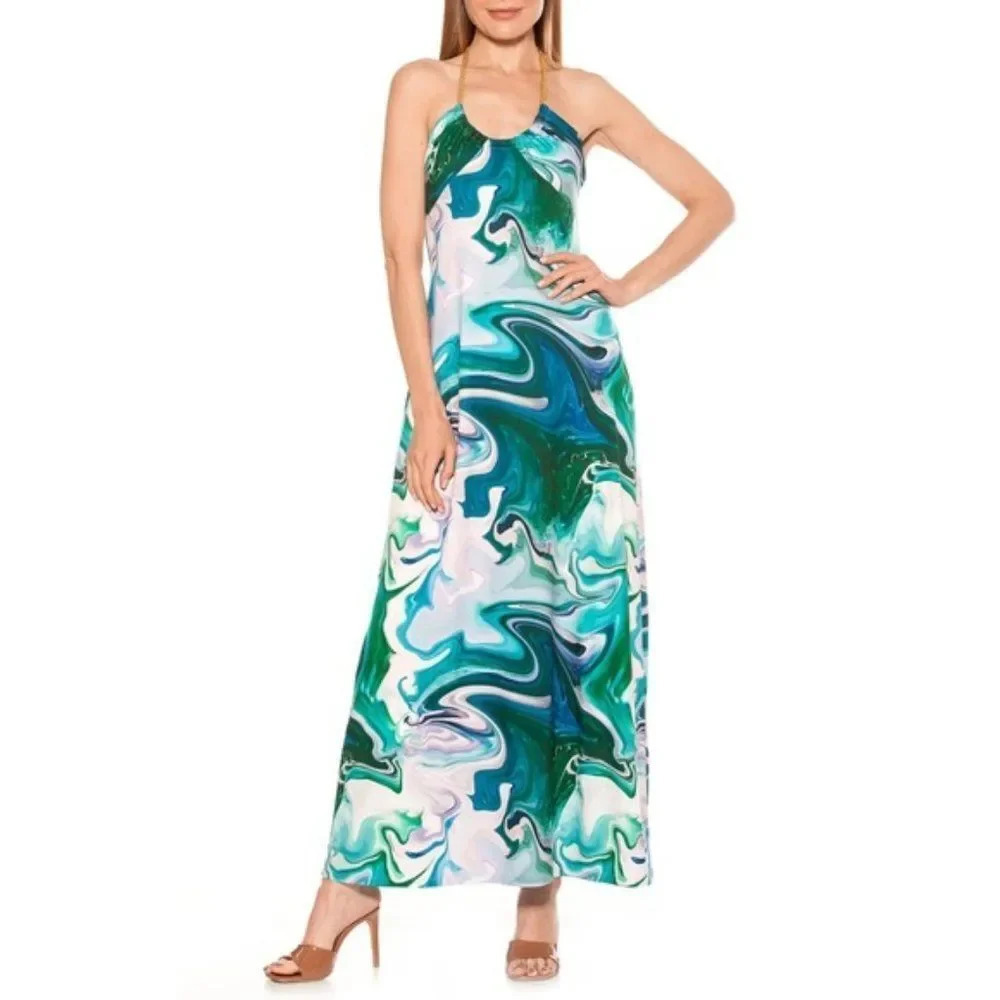 Alexia Admor Women's Selena Scoop Neck Maxi Dress in Abstract Liquid Siz…